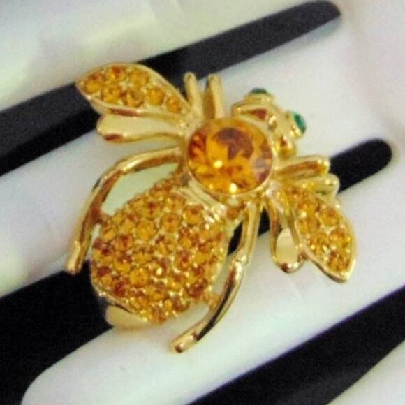 Joan Rivers Pave Crystal Gold Citrine BEE BROOCH November Birthday Birthstone - Picture 2 of 7